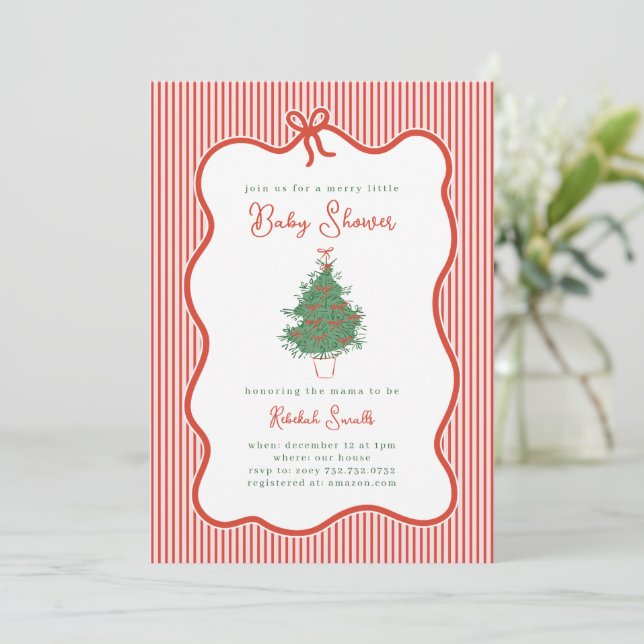 Preppy Bow Merry Little Baby Shower Invite (Standing Front)