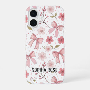 Preppy Bow Pattern Personalized Name iPhone Case