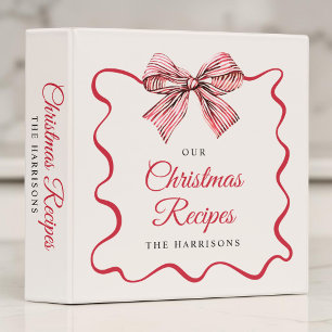 Preppy Bow Personalized Christmas Recipe 3 Ring Binder