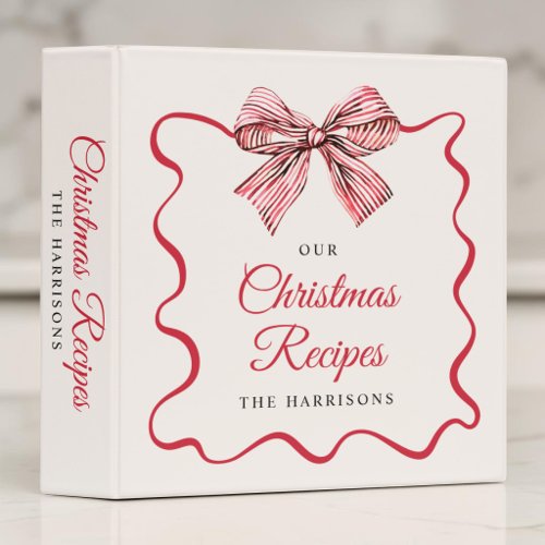 Preppy Bow Personalized Christmas Recipe 3 Ring Binder