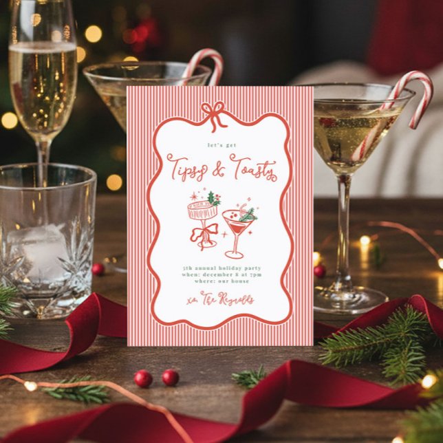 Preppy Bow Tipsy & Toasty Holiday Party Invite (Creator Uploaded)
