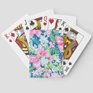 Preppy Bows Flowers Tropical Blue Poker Cards