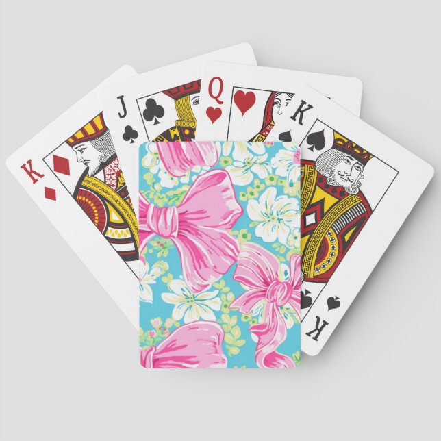 Preppy Bows Trp[ical Flowers Green Poker Cards (Back)