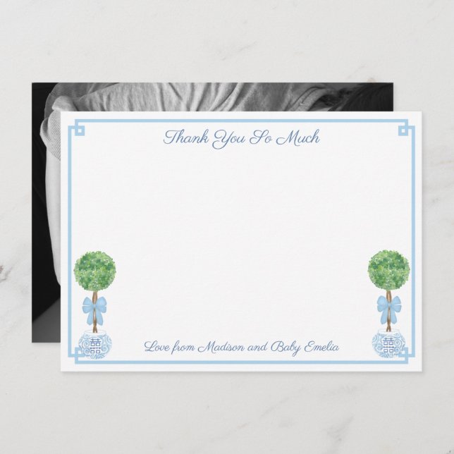 Preppy Boxwood Baby Boy Shower Sip And See Picture Thank You Card (Front/Back)