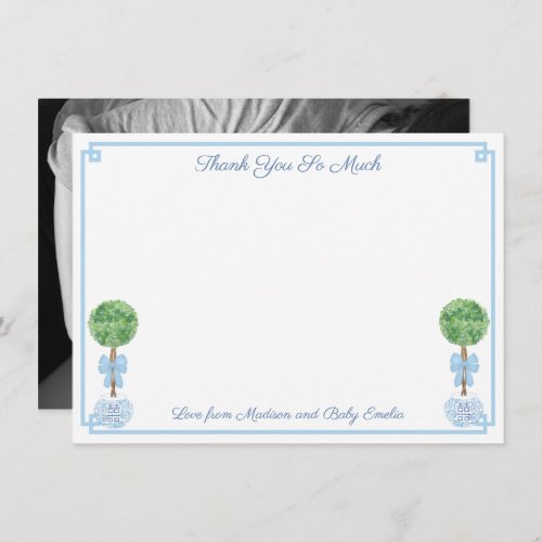 Preppy Boxwood Baby Boy Shower Sip And See Picture Thank You Card
