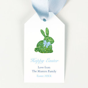 Preppy Boxwood Bunny Blue Bow Happy Easter Gift Tags