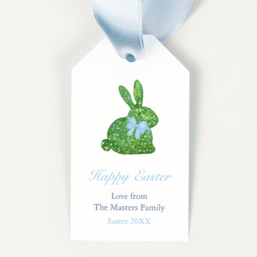 Preppy Boxwood Bunny Blue Bow Happy Easter Gift Tags