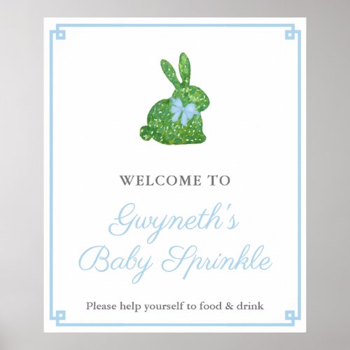 Preppy Boxwood Rabbit Boy Baby Sprinkle Welcome Poster