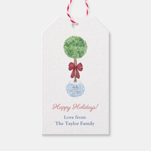 Preppy Boxwood Red Green Blue Happy Holidays Gift Tags