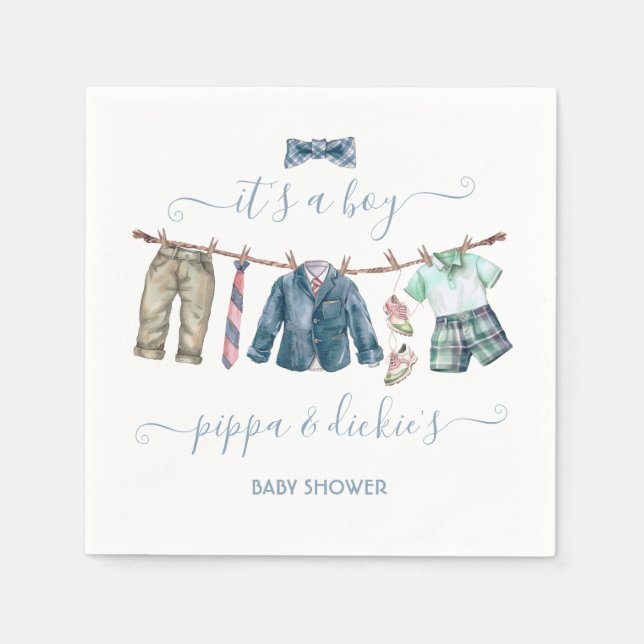 Preppy boy clothesline Baby Shower Napkins (Front)
