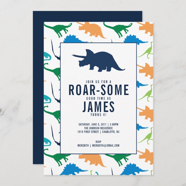 Preppy Boy Dinosaur Birthday Party Invitation (Front/Back)