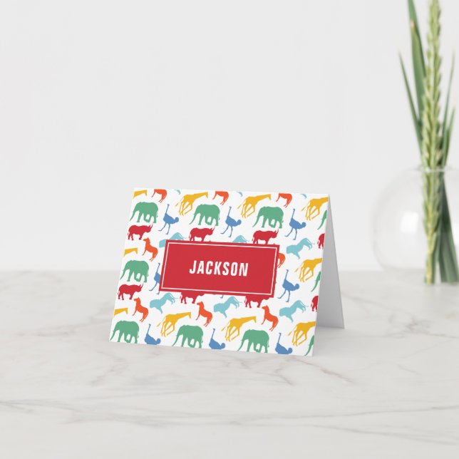 Preppy Boy Safari Animal Personalize Thank You Card (Front)