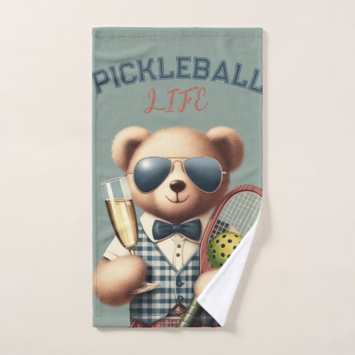 Preppy Boy Teddy Bear Champagne Pickleball Towel