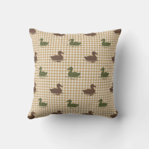 Preppy Boys Duck & Gingham Brown Army Green Khaki Throw Pillow
