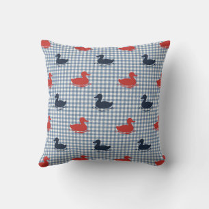 Preppy Boys Duck & Gingham Navy Red Smoke Blue Throw Pillow