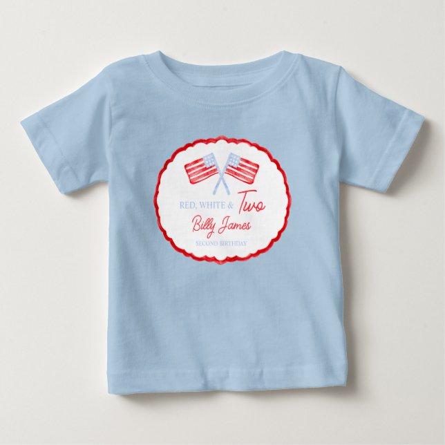 Preppy Boys Red White & Two Patriotic Birthday Baby T-Shirt (Front)