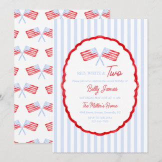 Preppy Boys Red White & Two Patriotic Birthday Invitation