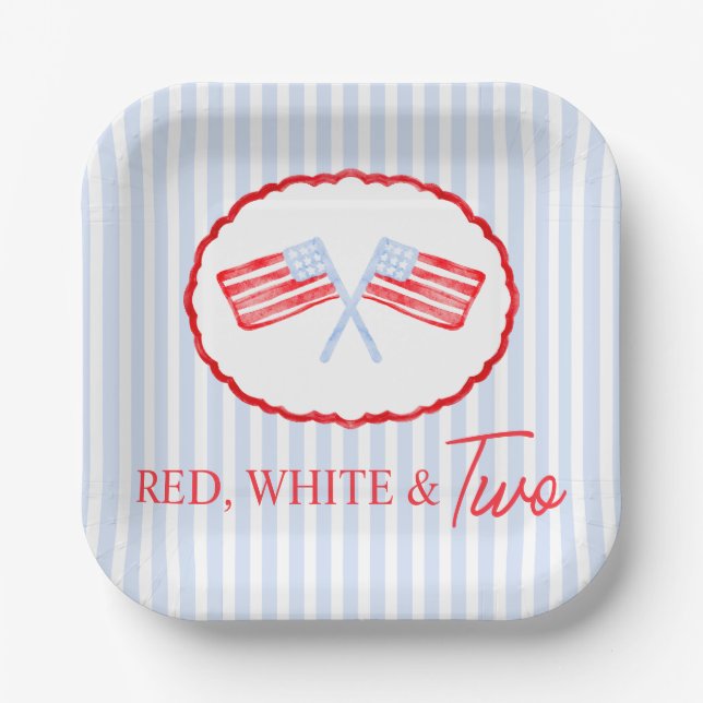 Preppy Boys Red White & Two Patriotic Birthday Paper Plates (Front)