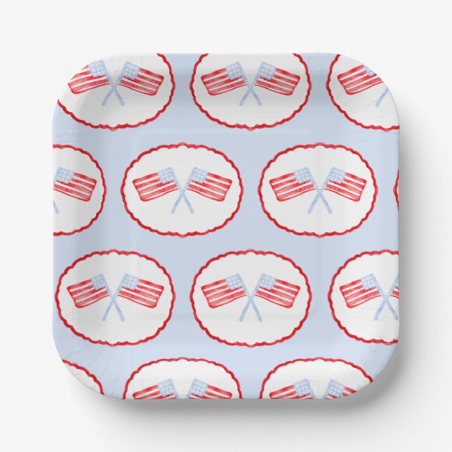 Preppy Boys Red White & Two Patriotic Birthday Paper Plates (Front)