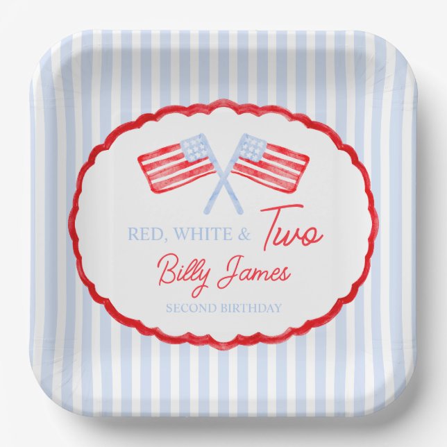 Preppy Boys Red White & Two Patriotic Birthday Paper Plates (Front)
