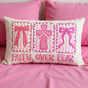 Preppy Breast Cancer Faith over Fear Lumbar Pillow