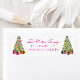 Preppy Bright Glamour Christmas Tree Address Label