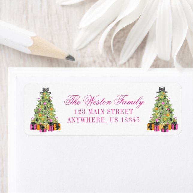 Preppy Bright Glamour Christmas Tree Address Label (Insitu)