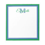 Preppy Bright Kelly Green And Deep Blue Monogram Notepad at Zazzle