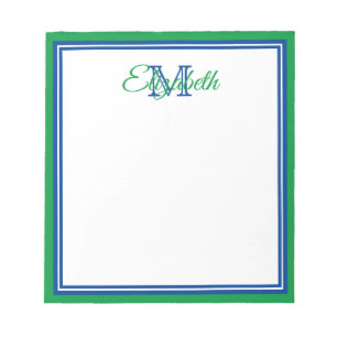 Preppy Bright Kelly Green and Deep Blue Monogram Notepad