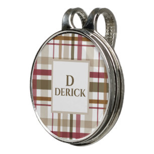 Preppy Brown Plaid Monogram Golf Hat Clip