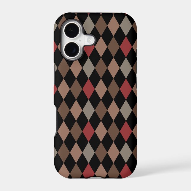 Preppy Brown Red and Black Argyle Pattern Iphone Case (Back)
