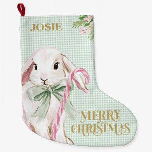 Preppy Bunny & Green Gingham Large Christmas Stocking
