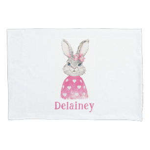 Preppy Bunny Pink Heart Sweater Personalized Pillow Case
