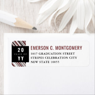 Preppy Burgundy Diagonal Pin Stripes Graduation Label