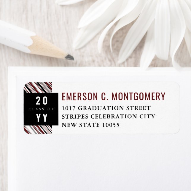 Preppy Burgundy Diagonal Pin Stripes Graduation Label (Insitu)
