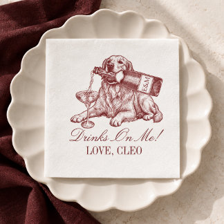 Preppy Burgundy Golden Retriever Wedding Napkins