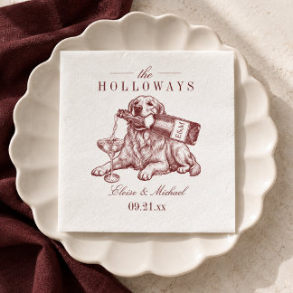 Preppy Burgundy Golden Retriever Wedding Napkins