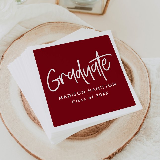 Preppy Burgundy Script Graduation Napkins (Creator Uploaded)