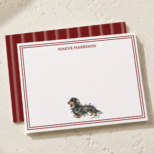 Preppy Burgundy Stripe Christmas Dachshund Note Card