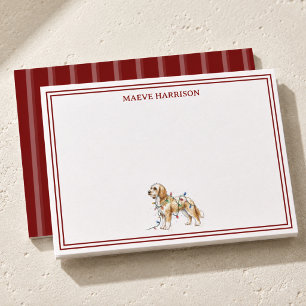 Preppy Burgundy Stripe Christmas Goldendoodle Note Card