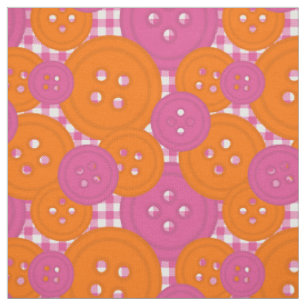 Preppy Button Gingham Pattern - Hot Pink & Orange Fabric