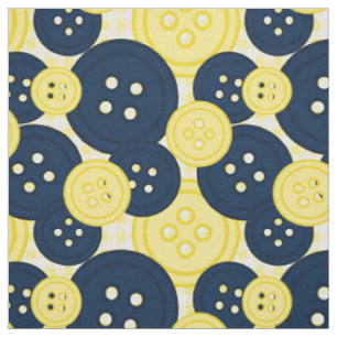 Preppy Button Gingham Pattern - Yellow & Navy Fabric