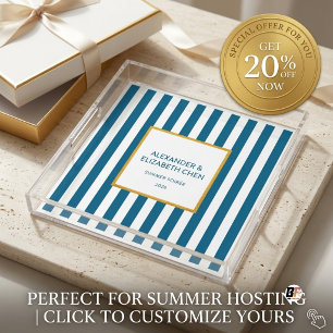 Preppy Cabana Stripe & Gold Personalized Summer So Acrylic Tray