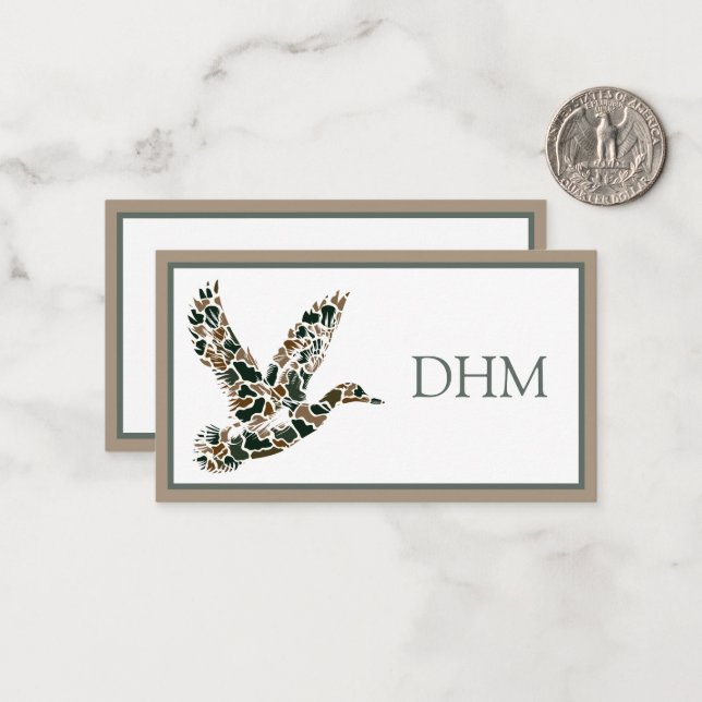 Preppy Camouflage Mallard Duck Monogram Note Card (Front/Back In Situ)