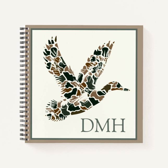 Preppy Camouflage Mallard Duck Monogram Notebook (Front)