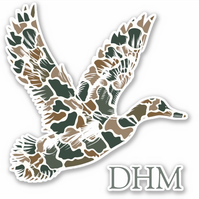 Preppy Camouflage Mallard Duck Monogram Sticker (Front)