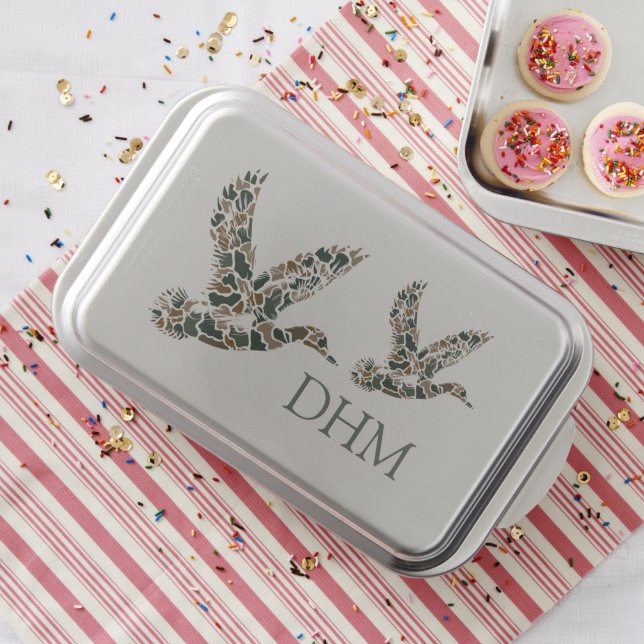Preppy Camouflage Mallard Ducks Monogram Cake Pan (In Situ)