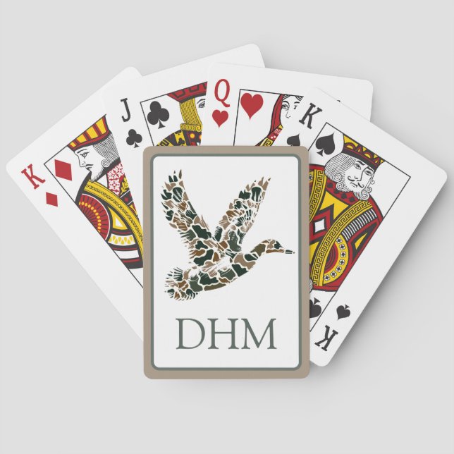 Preppy Camouflage Mallard Ducks Monogram Poker Cards (Back)