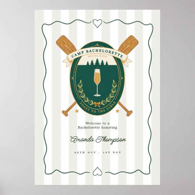 Preppy Camp Bachelorette Social Club Welcome Poster (Front)