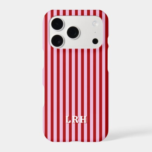 Preppy Candy Cane Stripe Minimal Initial iPhone 17 Pro Case